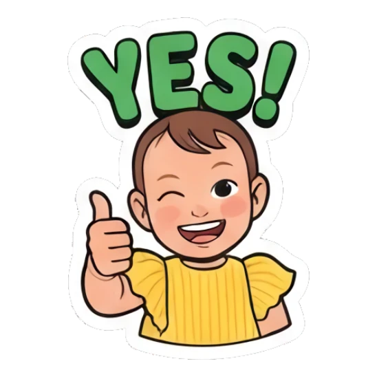 Cheerful toddler giving thumbs up saying Yes Little Sunshine Expressions sticker for expressive chats and social replies.