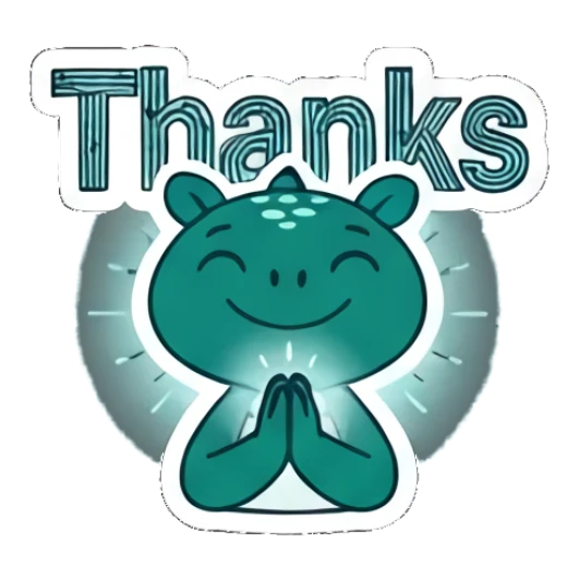 Grateful dinosaur with hands together and text Thanks Teal Dino Daily Vibes sticker for expressive chats and social replies.