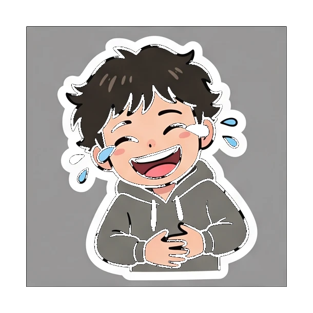 Boy with braces laughing with tears of joy Cheerful Braces Boy sticker for expressive chats and social replies.