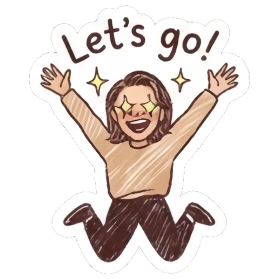 Girl jumping with excitement and star eyes Doodle Girl Daily Expressions sticker for expressive chats and social replies.