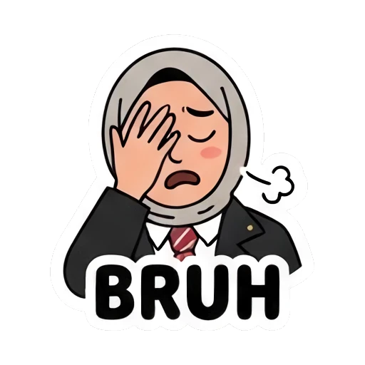 Hijabi student facepalming, BRUH text Hijabi Student Daily Life sticker for expressive chats and social replies.