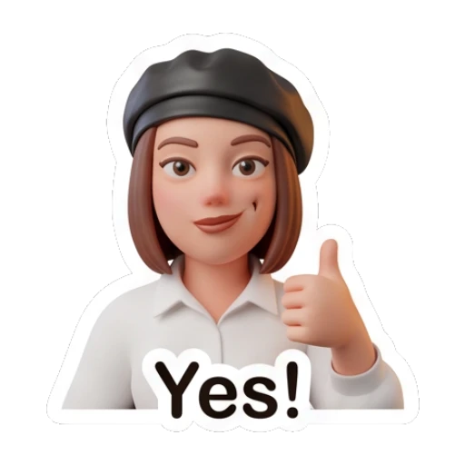 Encouraging girl in beret giving a thumbs up, text Yes! Chic Beret Girl sticker for expressive chats and social replies.