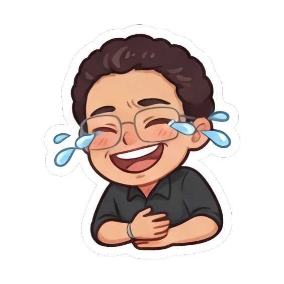 Curly-haired man laughing joyfully with tears of joy. Curly Haired Guy Expressions sticker for expressive chats and social replies.