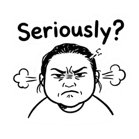 Girl looking angry and steaming with frustration Daily Doodle Girl sticker for expressive chats and social replies.
