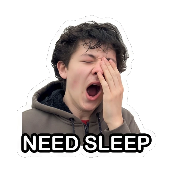 Teen boy yawning with hand over mouth, sleepy, text NEED SLEEP Teen Boy Daily Expressions sticker for expressive chats and social replies.