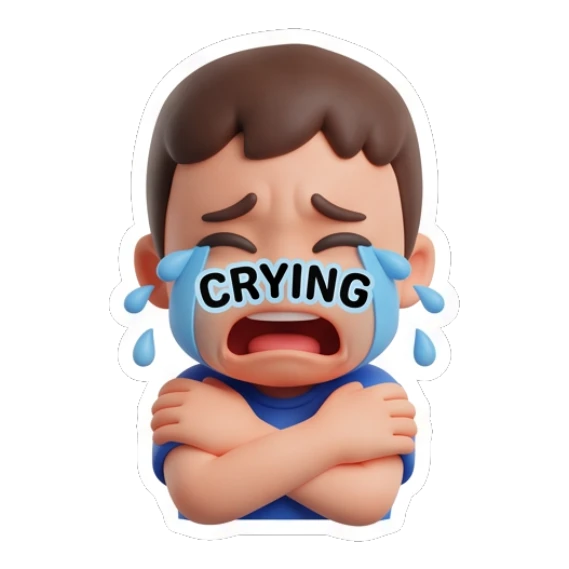 Boy crying loudly with arms crossed Little Boy Daily Vibes sticker for expressive chats and social replies.