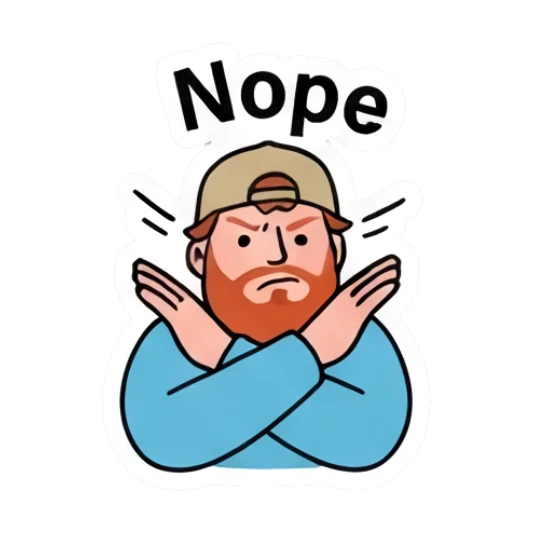 Bearded man making an X gesture with arms saying nope Bearded Guy Daily Vibes sticker for expressive chats and social replies.