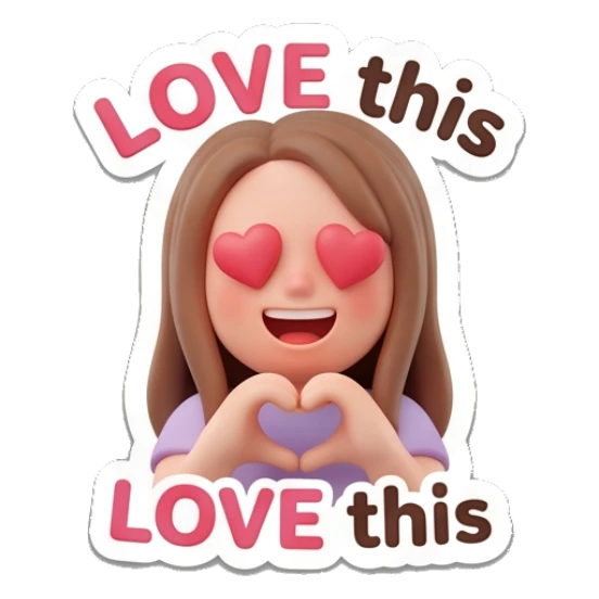 Girl making a heart shape with hands and heart eyes Cute 3D Girl Expressions sticker for expressive chats and social replies.