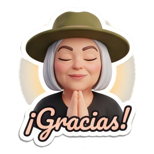 Explorer lady praying with gratitude with text Gracias Adventurous Explorer Lady sticker for expressive chats and social replies.
