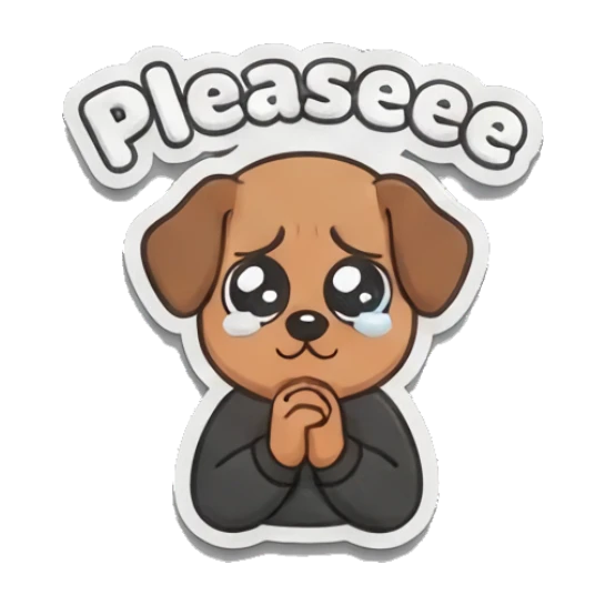A cute puppy dog with big sad eyes begging for please. Curly Hair Boy Daily Vibes sticker for expressive chats and social replies.
