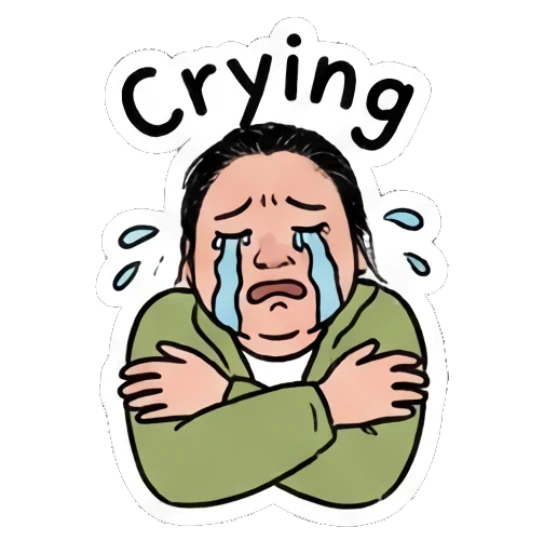 Girl crying with arms crossed, text Crying Daily Moods of a Girl sticker for expressive chats and social replies.