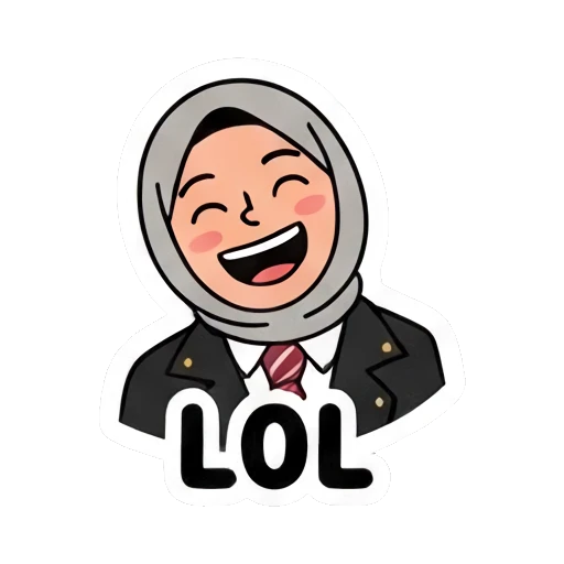 Hijabi student laughing joyfully, LOL text Hijabi Student Daily Life sticker for expressive chats and social replies.