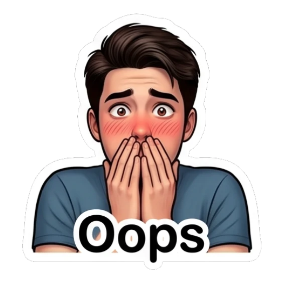 Young man looking embarrassed with blushing cheeks covering his mouth. Daily Life of a Cool Guy sticker for expressive chats and social replies.