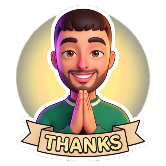 Guy praying with hands together and Thanks text Cheerful Guy Daily Vibes sticker for expressive chats and social replies.