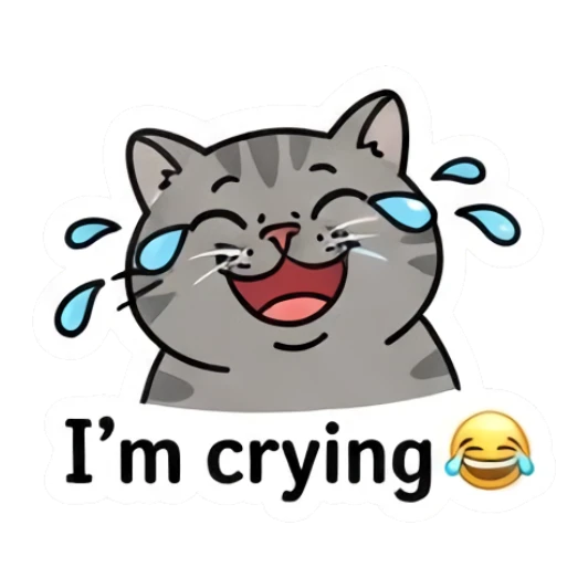 Grey cat laughing with tears and text I'm crying Grumpy Grey Cat Daily sticker for expressive chats and social replies.