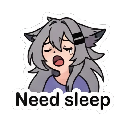 Wolf girl looking exhausted and sleepy Grey Wolf Girl Daily Life sticker for expressive chats and social replies.