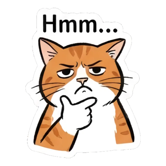 Thoughtful orange cat touching chin with text Hmm... Doodle Orange Cat Daily sticker for expressive chats and social replies.