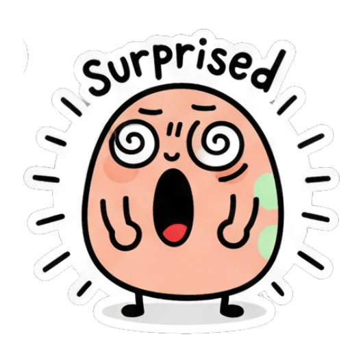 Surprised egg with spiral eyes and Surprised text Doodle Egg Moods sticker for expressive chats and social replies.
