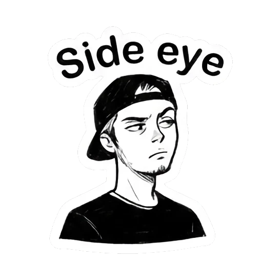 Skeptical man giving a side eye glance Cool Guy Doodle Daily sticker for expressive chats and social replies.
