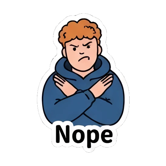 Disapproving ginger athlete with arms crossed with text Nope Ginger Athlete Vibes sticker for expressive chats and social replies.