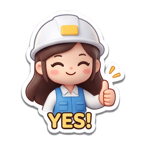 Construction girl giving a thumbs up saying YES Yewab Construction Crew sticker for expressive chats and social replies.