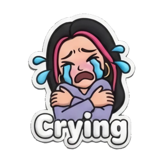 Sad girl crying and hugging herself Puff Print Girl Vibes sticker for expressive chats and social replies.