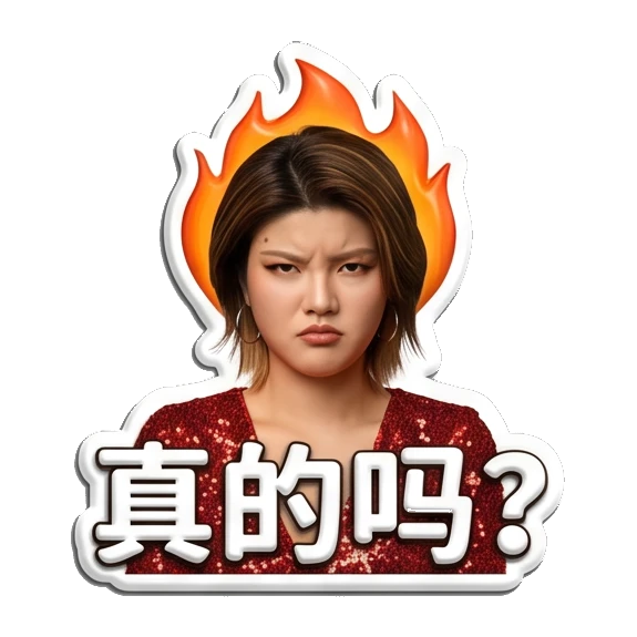 Angry young woman with a flaming head Sparkly Girl Daily Moods sticker for expressive chats and social replies.