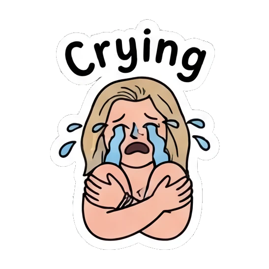 Sad girl crying with arms crossed, saying Crying Festival Boho Girl sticker for expressive chats and social replies.