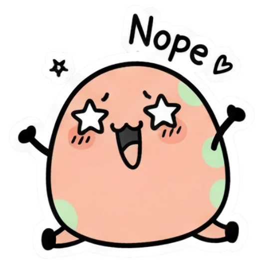 Excited blob character with star eyes and 'Nope' text. Doodle Blob Emotions sticker for expressive chats and social replies.