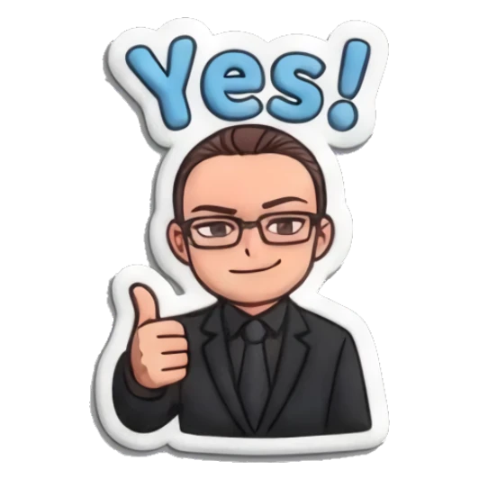 Man giving a thumbs up with 'Yes!' text Professional Suit Guy sticker for expressive chats and social replies.