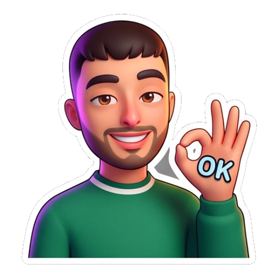 Guy in green sweater making an OK hand gesture with a smile Cheerful Guy Daily Vibes sticker for expressive chats and social replies.