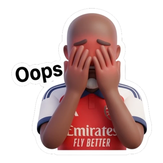 Man covering face with hands in embarrassment with text Oops Arsenal Fan Emotions sticker for expressive chats and social replies.