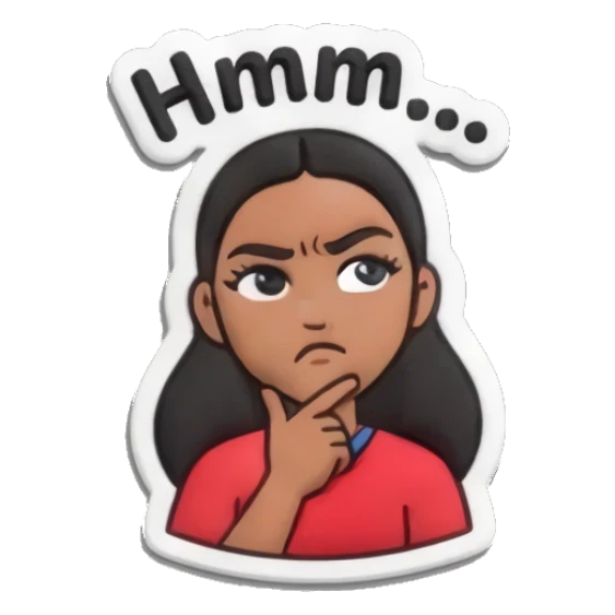 Girl thinking with hand on chin, Hmm text Sporty Girl Vibes sticker for expressive chats and social replies.