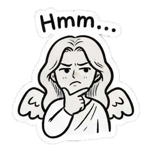 Angel girl thinking deeply with a hand on her chin. Little Angel Doodle Diary sticker for expressive chats and social replies.