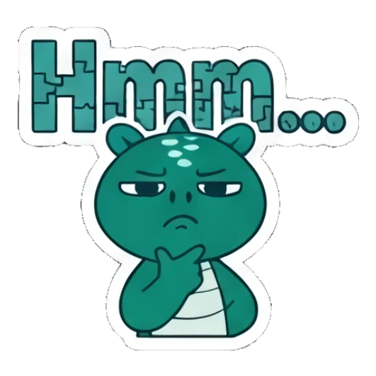 Thoughtful dinosaur touching chin with text Hmm Teal Dino Daily Vibes sticker for expressive chats and social replies.