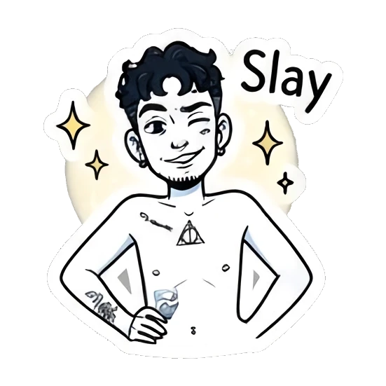 Confident boy winking with 'Slay' text. Curly Haired Boy Daily Vibes sticker for expressive chats and social replies.