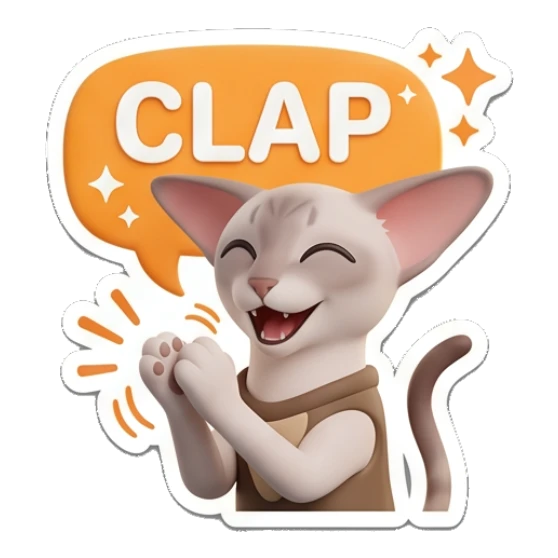 Sphynx cat clapping happily with text CLAP Sphynx Cat Moods sticker for expressive chats and social replies.