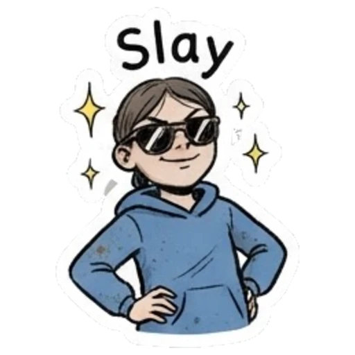 Cool girl wearing sunglasses with text Slay Daily Moods of a Girl sticker for expressive chats and social replies.