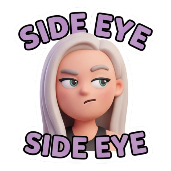 Blonde girl giving a skeptical side-eye glance. Blonde Girl Daily Vibes sticker for expressive chats and social replies.