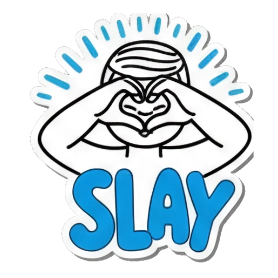 Boy making heart hands with text SLAY Keith Haring Style Doodles sticker for expressive chats and social replies.