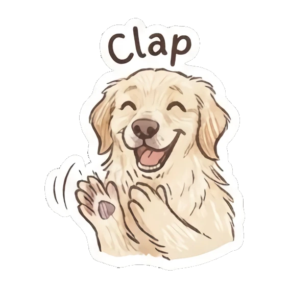 Excited golden retriever clapping paws, text Clap Golden Doodle Daily Vibes sticker for expressive chats and social replies.