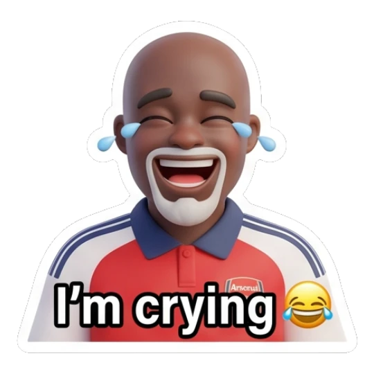 Man laughing with tears of joy with text I'm crying Arsenal Fan Emotions sticker for expressive chats and social replies.