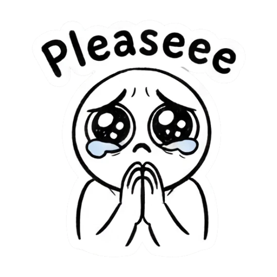 Man with pleading puppy eyes and hands together saying Pleaseee Doodle Guy Daily Vibes sticker for expressive chats and social replies.