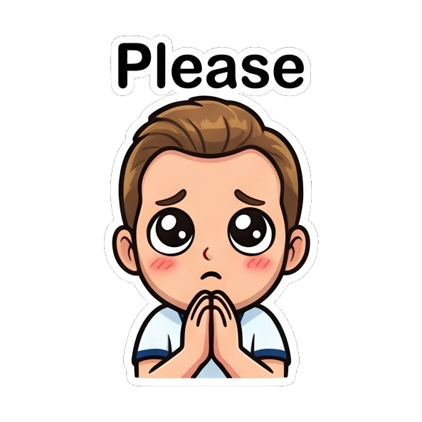 Bearded man looking pleading with big puppy eyes and hands together Cheerful Bearded Guy sticker for expressive chats and social replies.