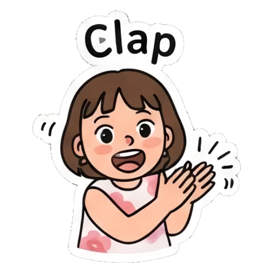Girl clapping hands happily, text Clap Cheerful Girl Daily Vibes sticker for expressive chats and social replies.
