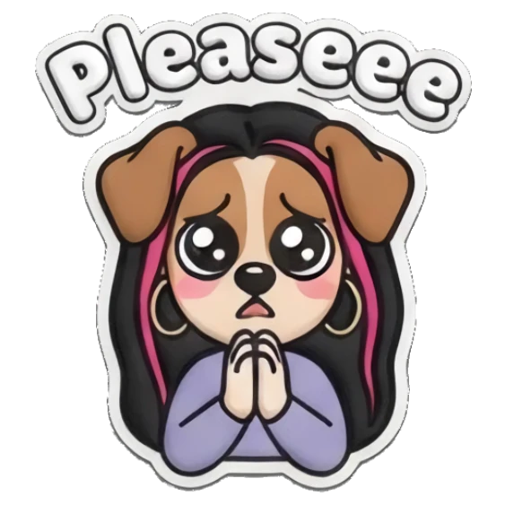Pleading girl with puppy ears and wide eyes Puff Print Girl Vibes sticker for expressive chats and social replies.