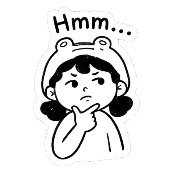 Girl in frog hat thinking with Hmm text Froggy Girl Doodles sticker for expressive chats and social replies.