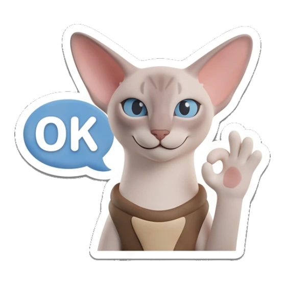 Sphynx cat making an OK gesture with a smile and text OK Sphynx Cat Moods sticker for expressive chats and social replies.