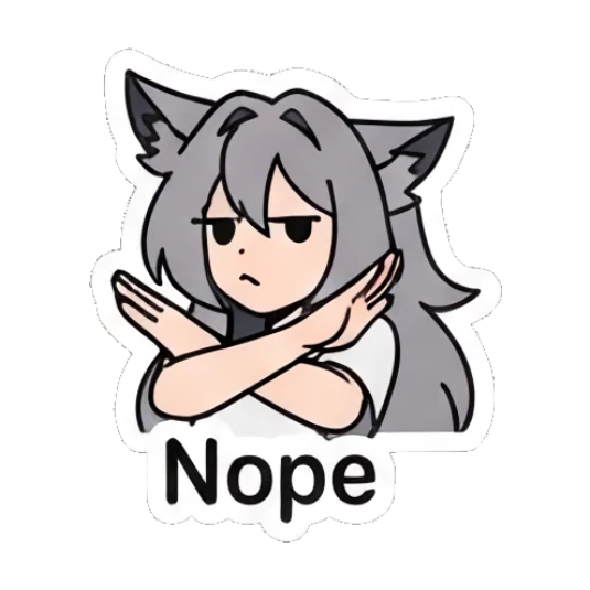 Wolf girl crossing arms in a firm Nope gesture Grey Wolf Girl Daily Life sticker for expressive chats and social replies.