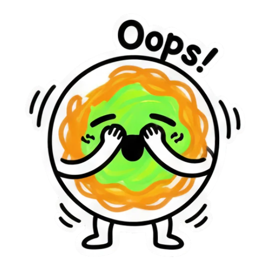 Noodle character covering eyes with 'Oops!' text Noodle Doodle Pals sticker for expressive chats and social replies.